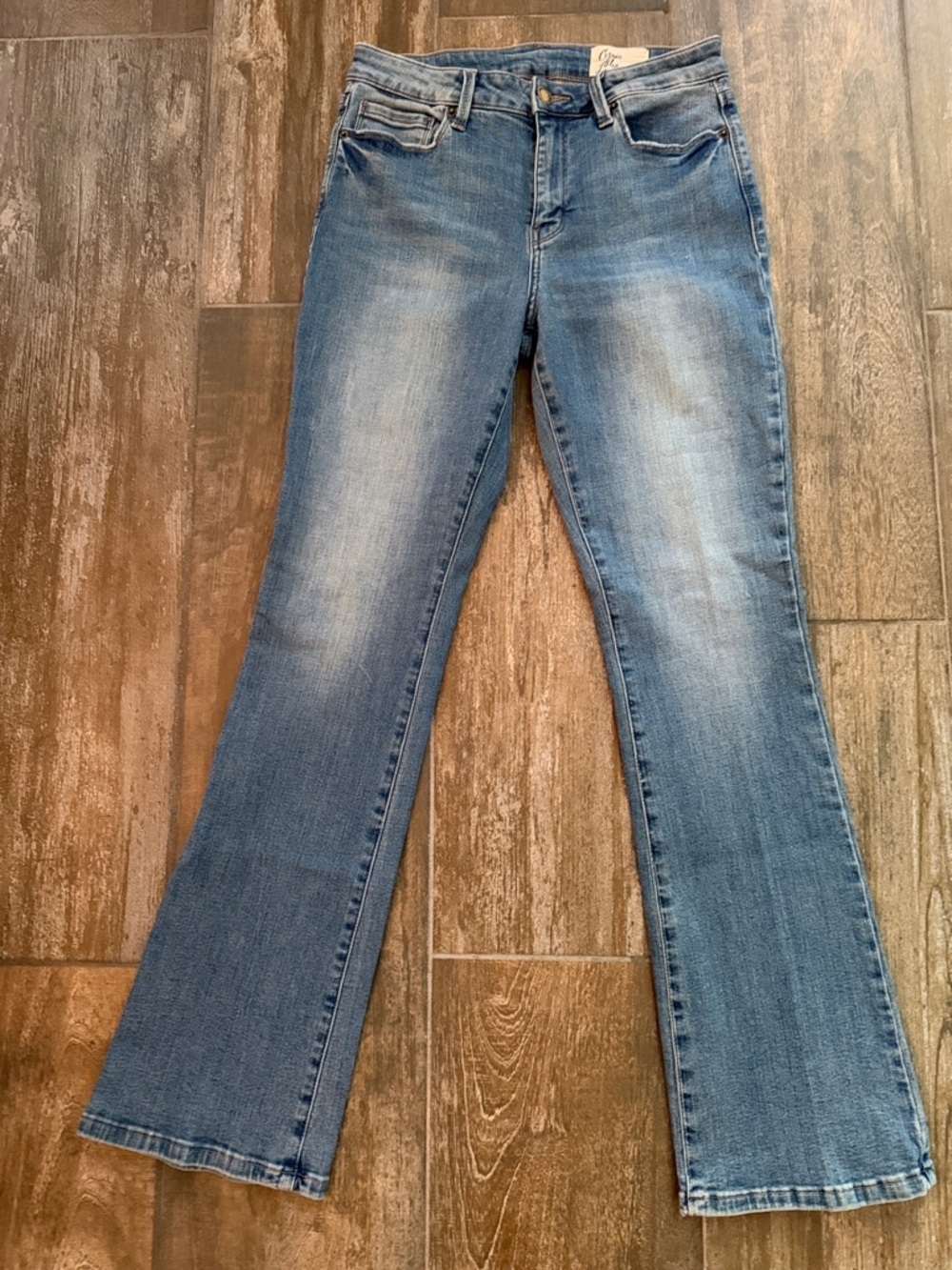 Cosmic Blue Love ❤️ Women's Mid Blue Flare Jeans with Subtle Fading